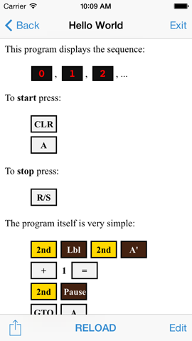 RCL59 help screen