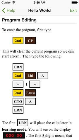 RCL59 help screen